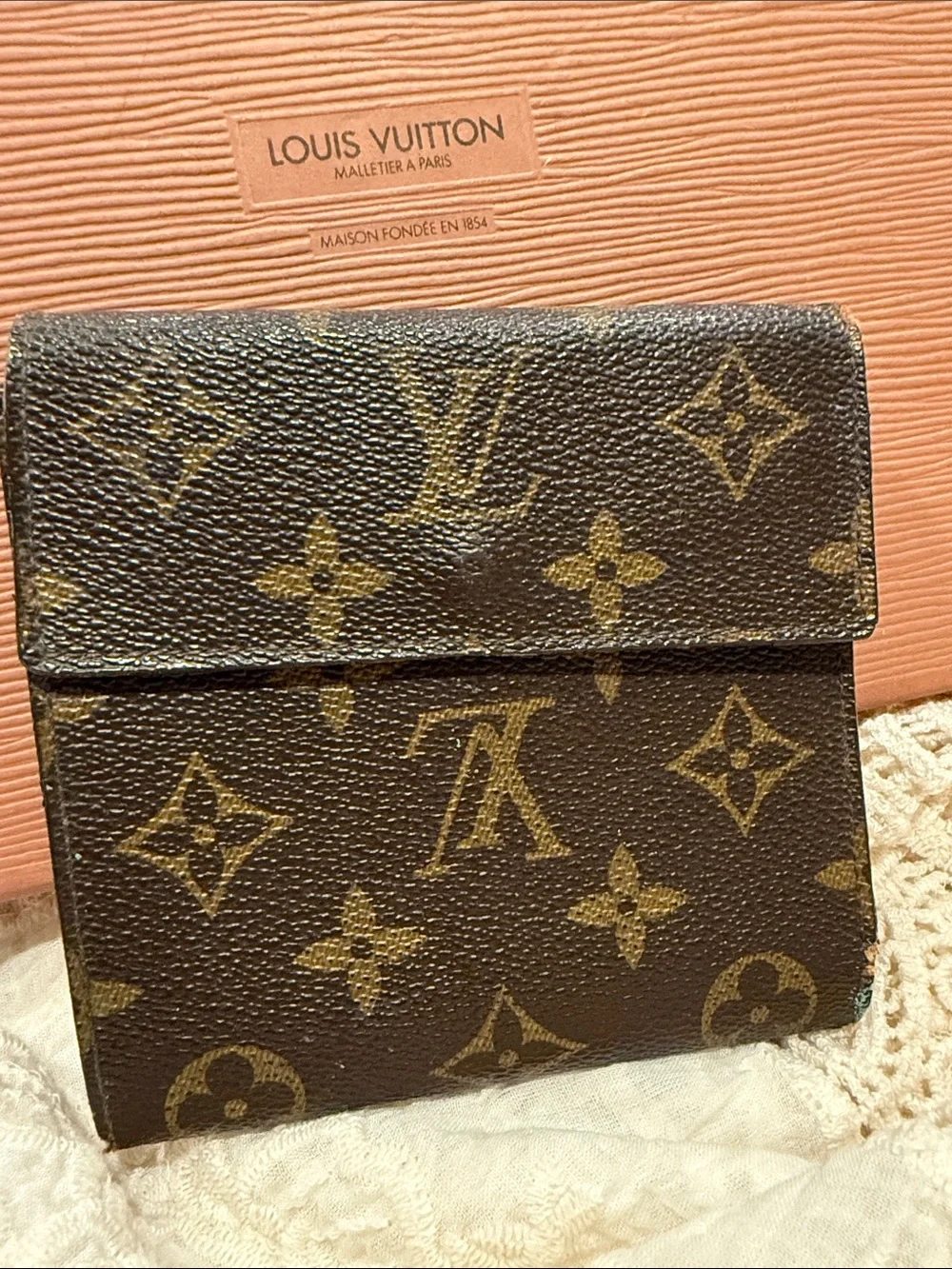 VINTAGE Louis Vuitton Brown & Tan Monogram double side Snap Wallet